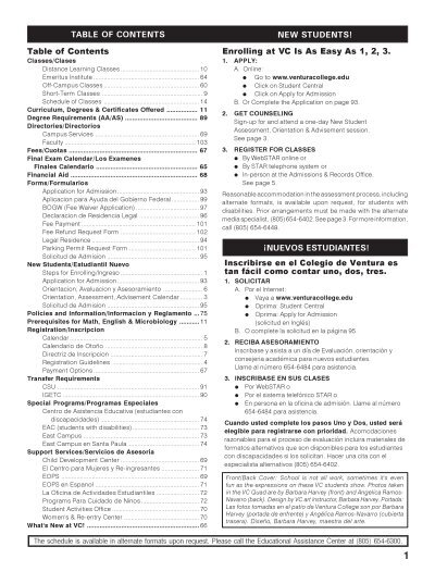 Table of contents enrolling at vc is as easy as