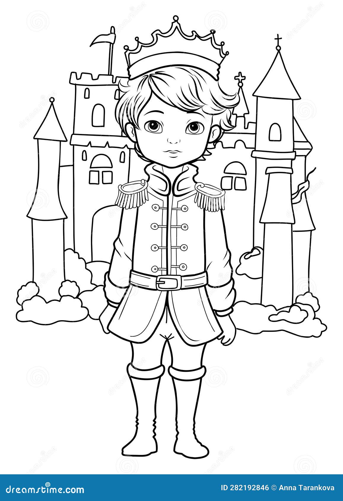 Prince coloring page coloring page prince in a crown and royal clothes stock vector