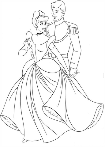 Cinderella and the prince coloring page free printable coloring pages