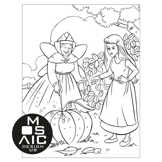 Cinderella coloring pages printable download princess and prince fairy tale coloring book pdf kids and adults castle coloring digital