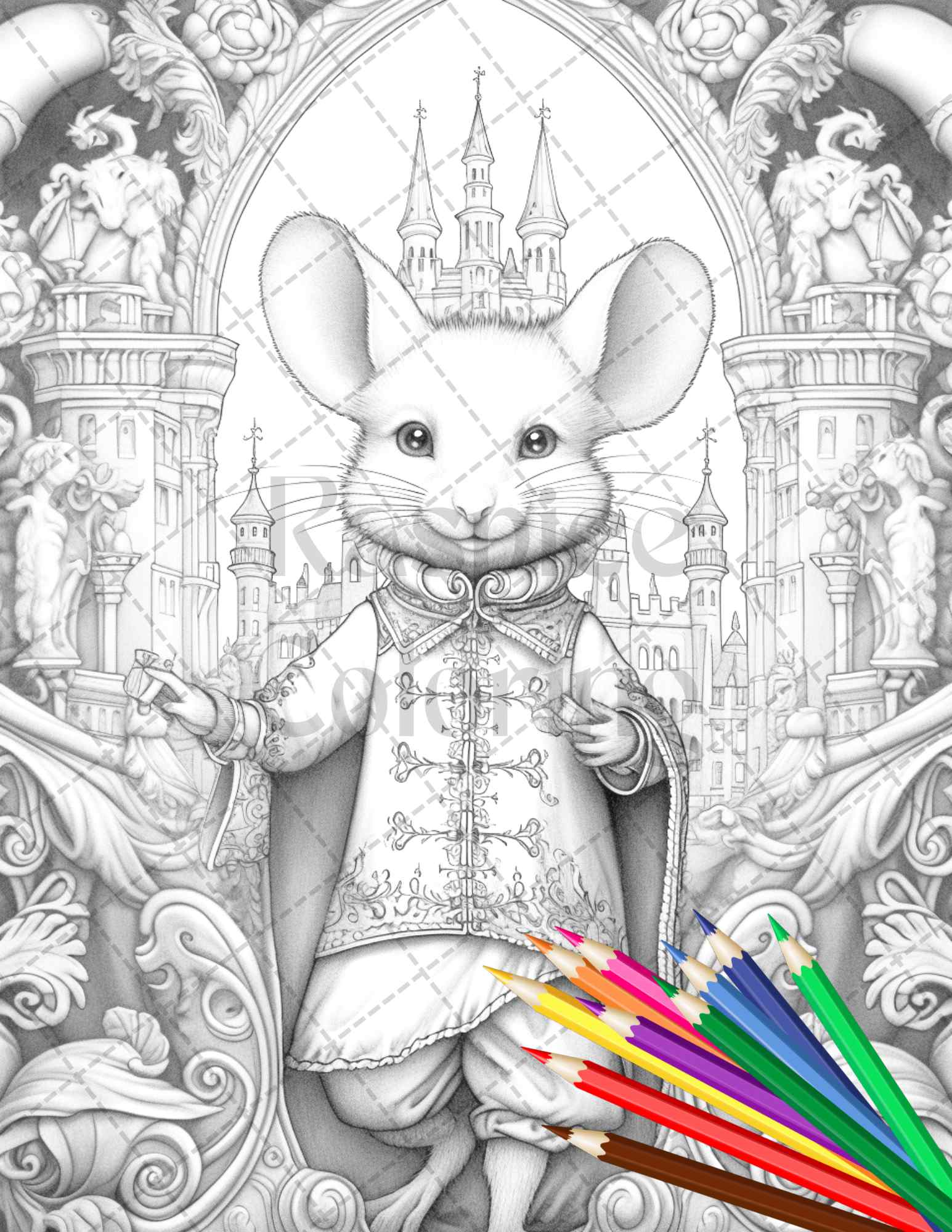 Little mouse prince grayscale coloring pages printable for adults â coloring