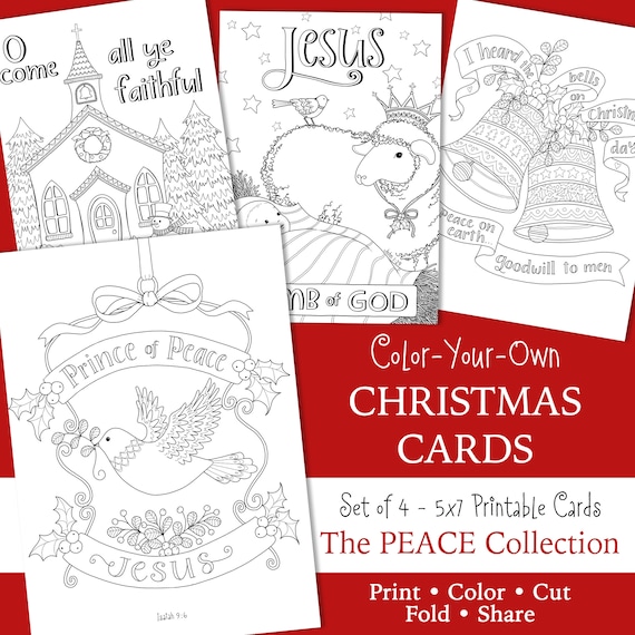 Christmas peace coloring cards x prince of peace lamb of god christmas bells set of four instant download christian instant download