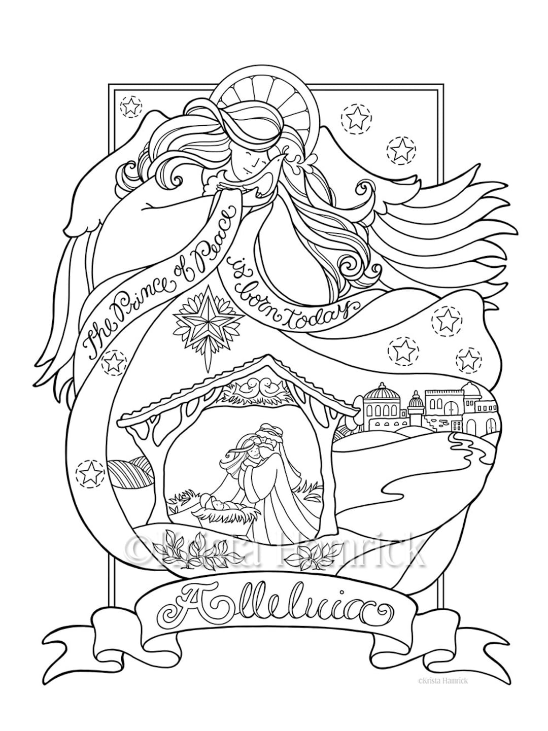 Angel nativity coloring page in three sizes x x suitable for framing x for bible journaling tip