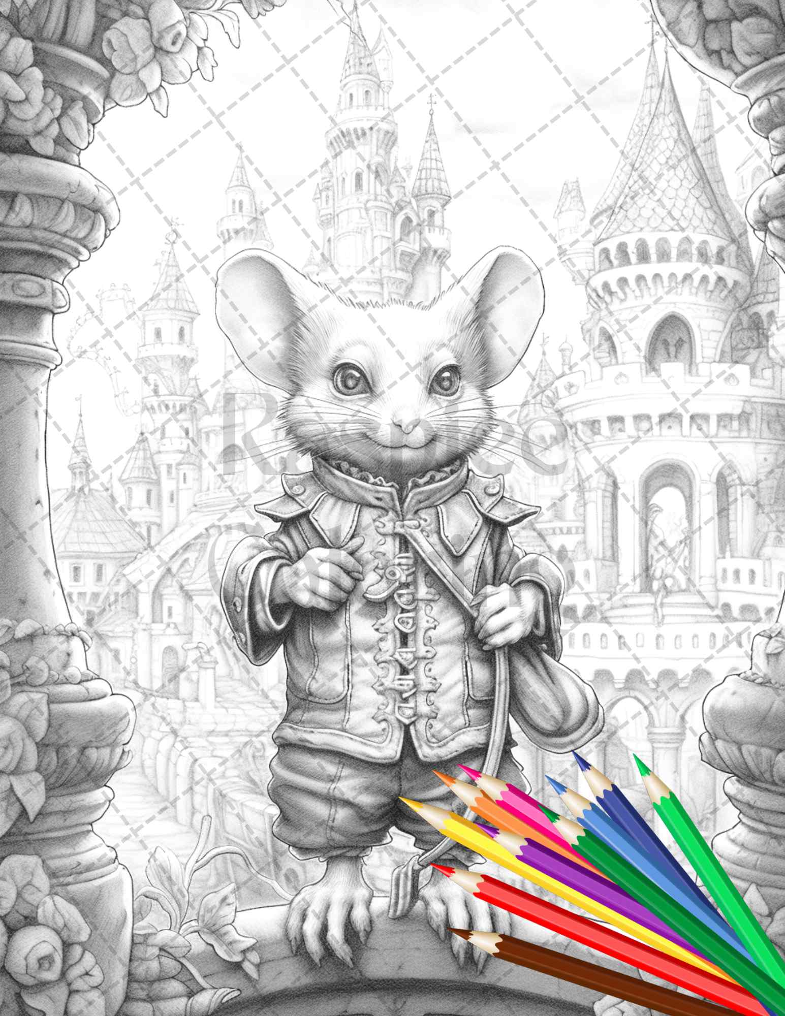 Little mouse prince grayscale coloring pages printable for adults â coloring