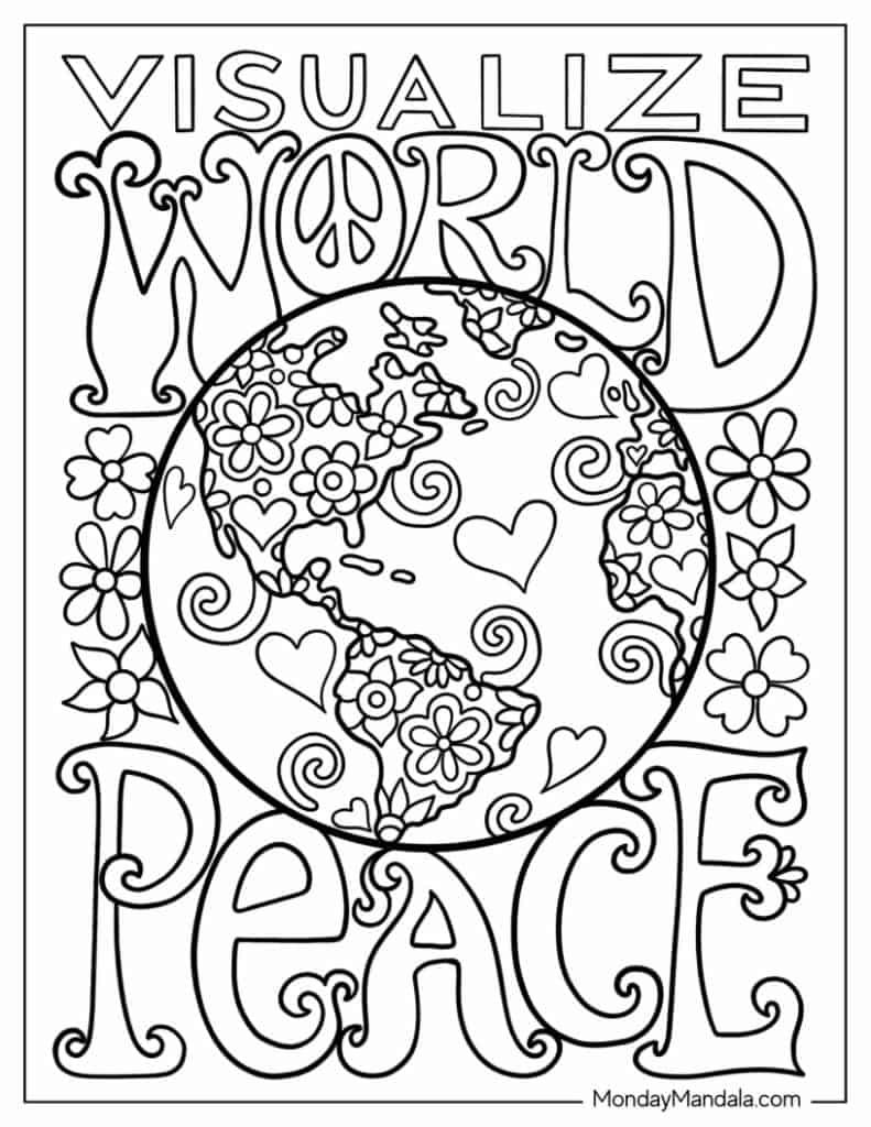 Peace coloring pages free pdf printables
