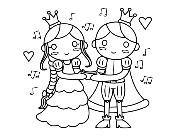Printable prince and princess coloring page