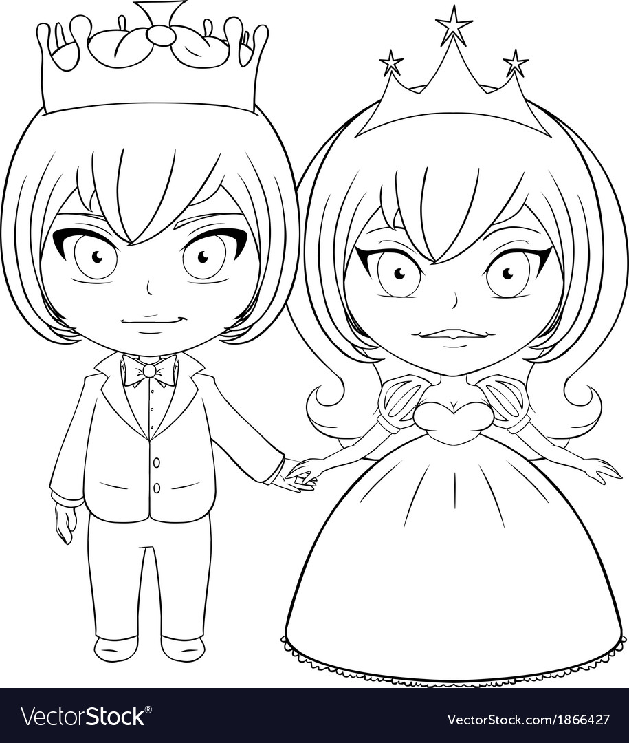Prince and princess coloring page royalty free vector
