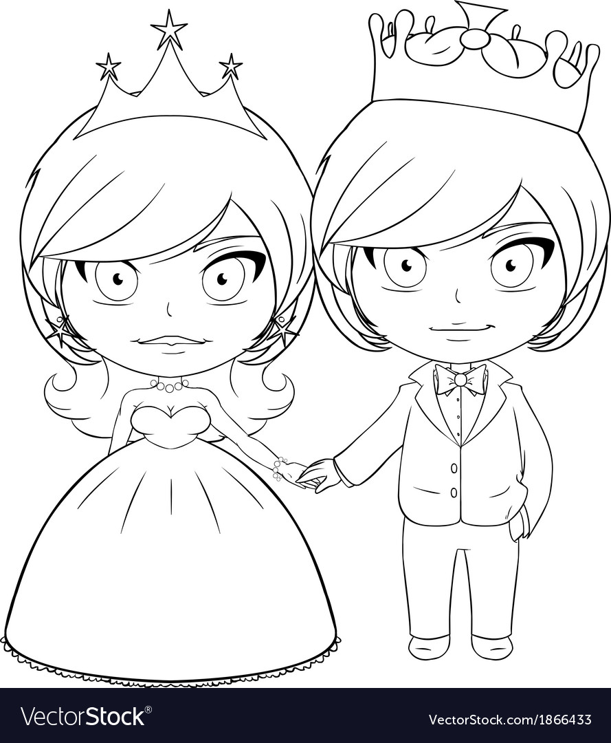 Prince and princess coloring page royalty free vector