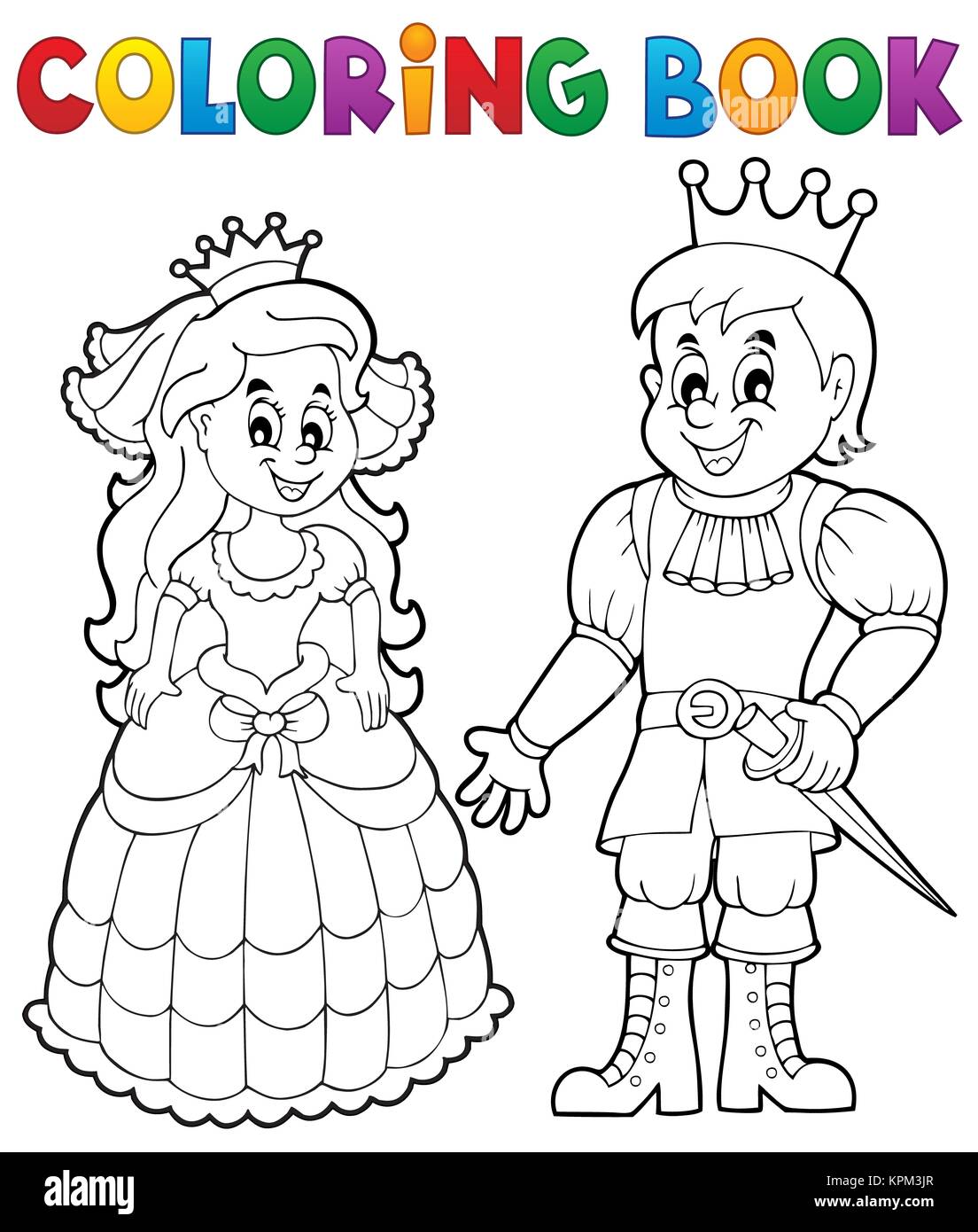 Coloring book princess and prince stock photo
