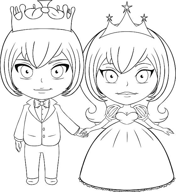 Prince and princess coloring page stock illustration