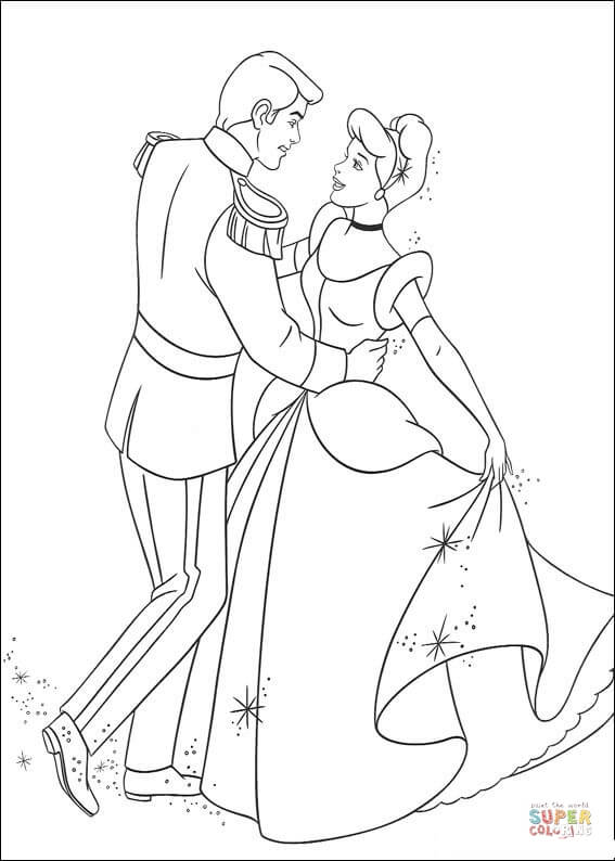 Cinderella is dancing with the prince coloring page free printable coloring pages