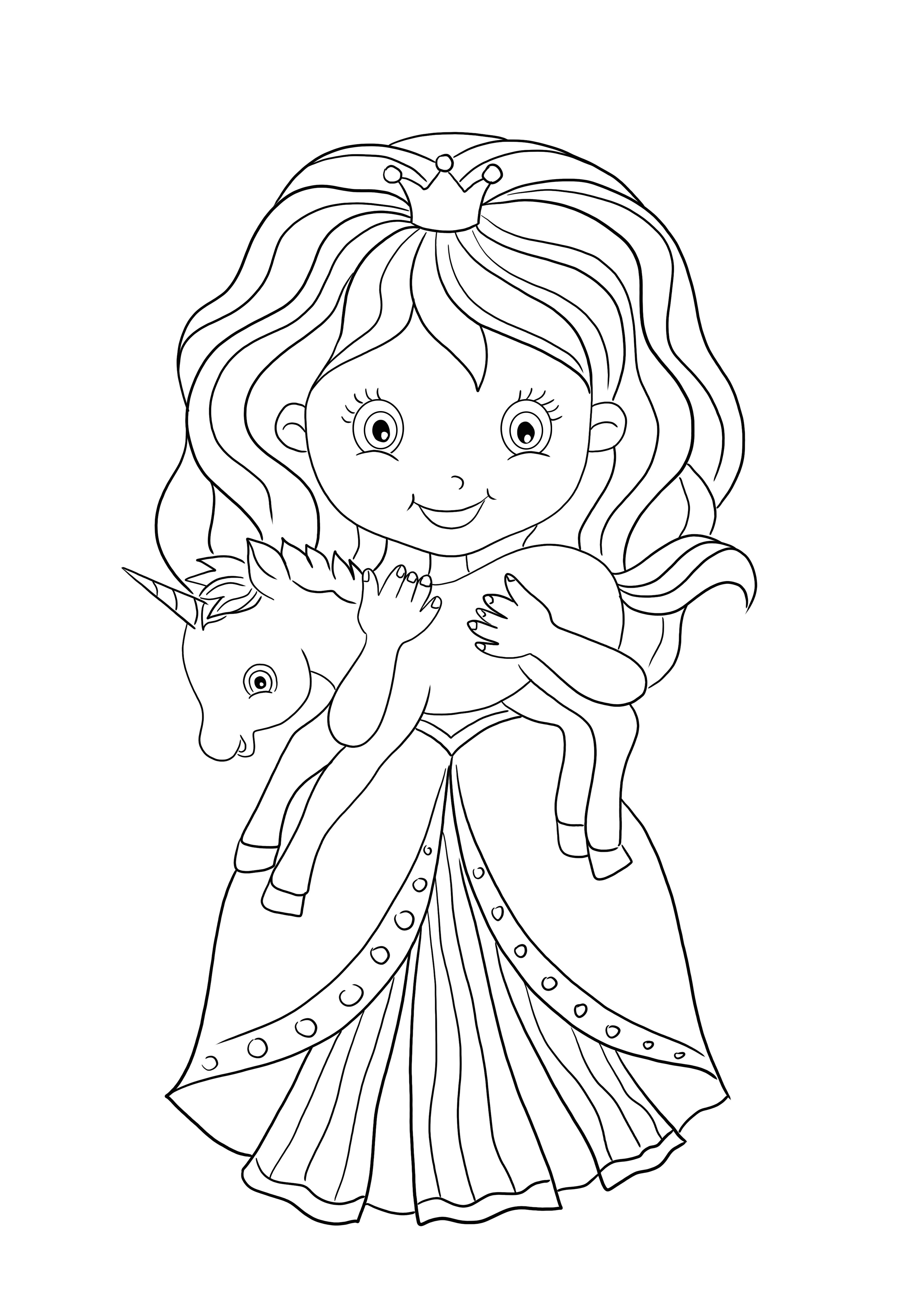 Un unicorn de juguete y una princesa para colorear pintar e imprimir gratis