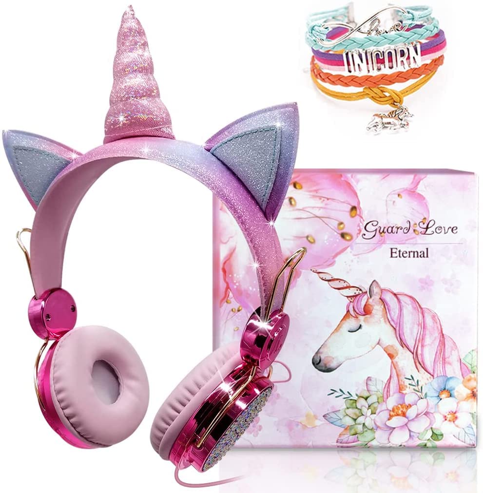 Unicorn kids headphones for girls children teens wired headphones for kids with adjustable headband mm jack and over on ear headset wmic for school birthday xmas unicorn gift electronics