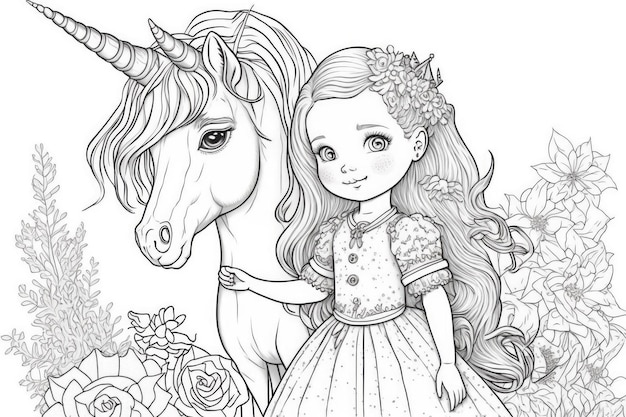 Unicornio y princa pãgina para colorear foto premium