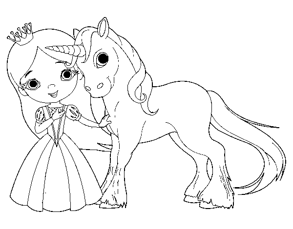 Unicorn and princess coloring page