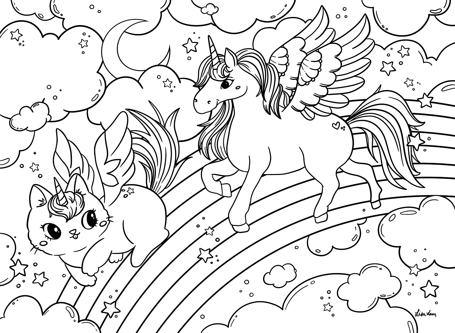 Unicorn cat coloring pages