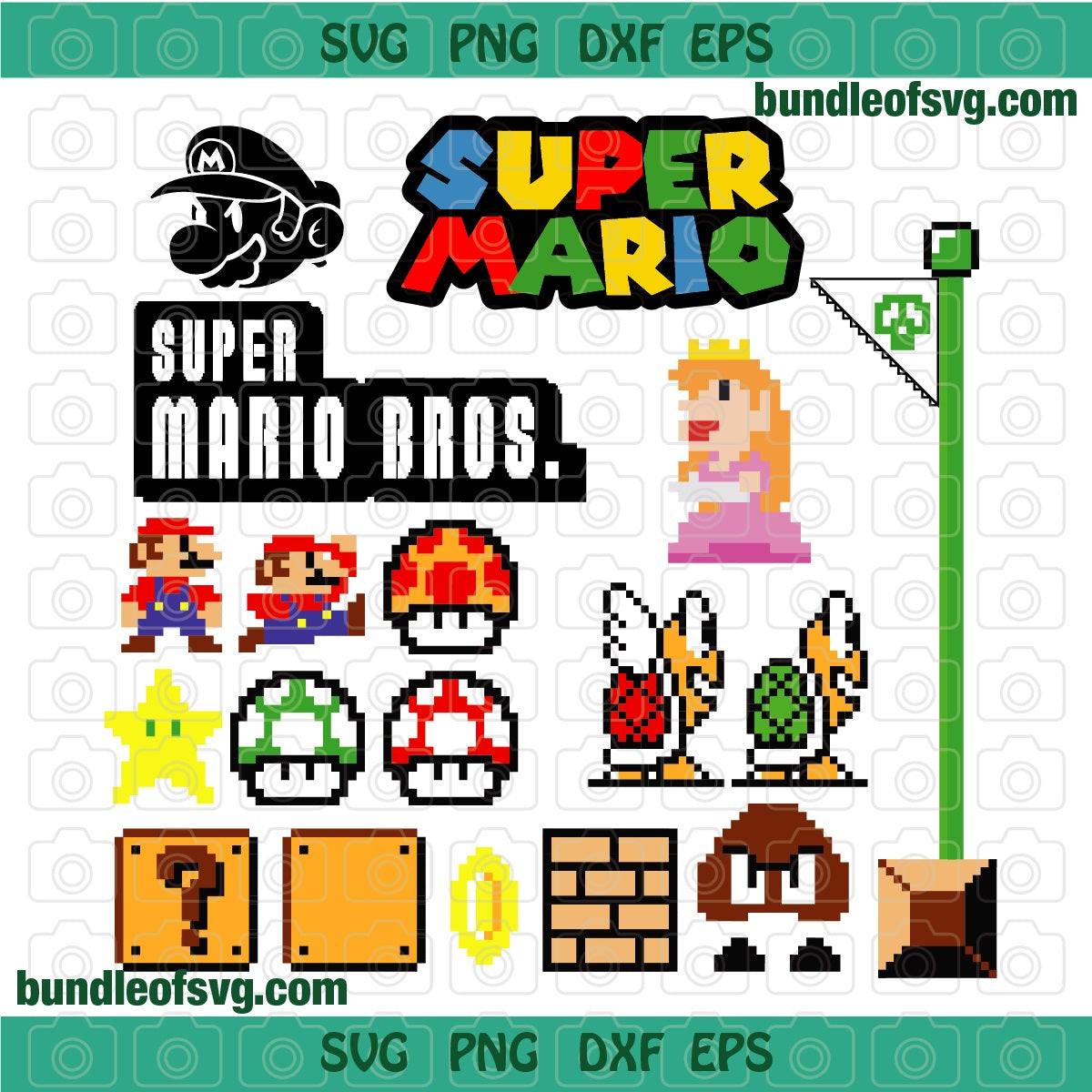 Bit color super mario svg luigi peach princess birthday