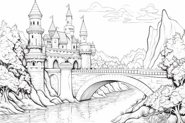 Dibujos para colorear para adultos princa ir al castillo en cala de gris foto premium
