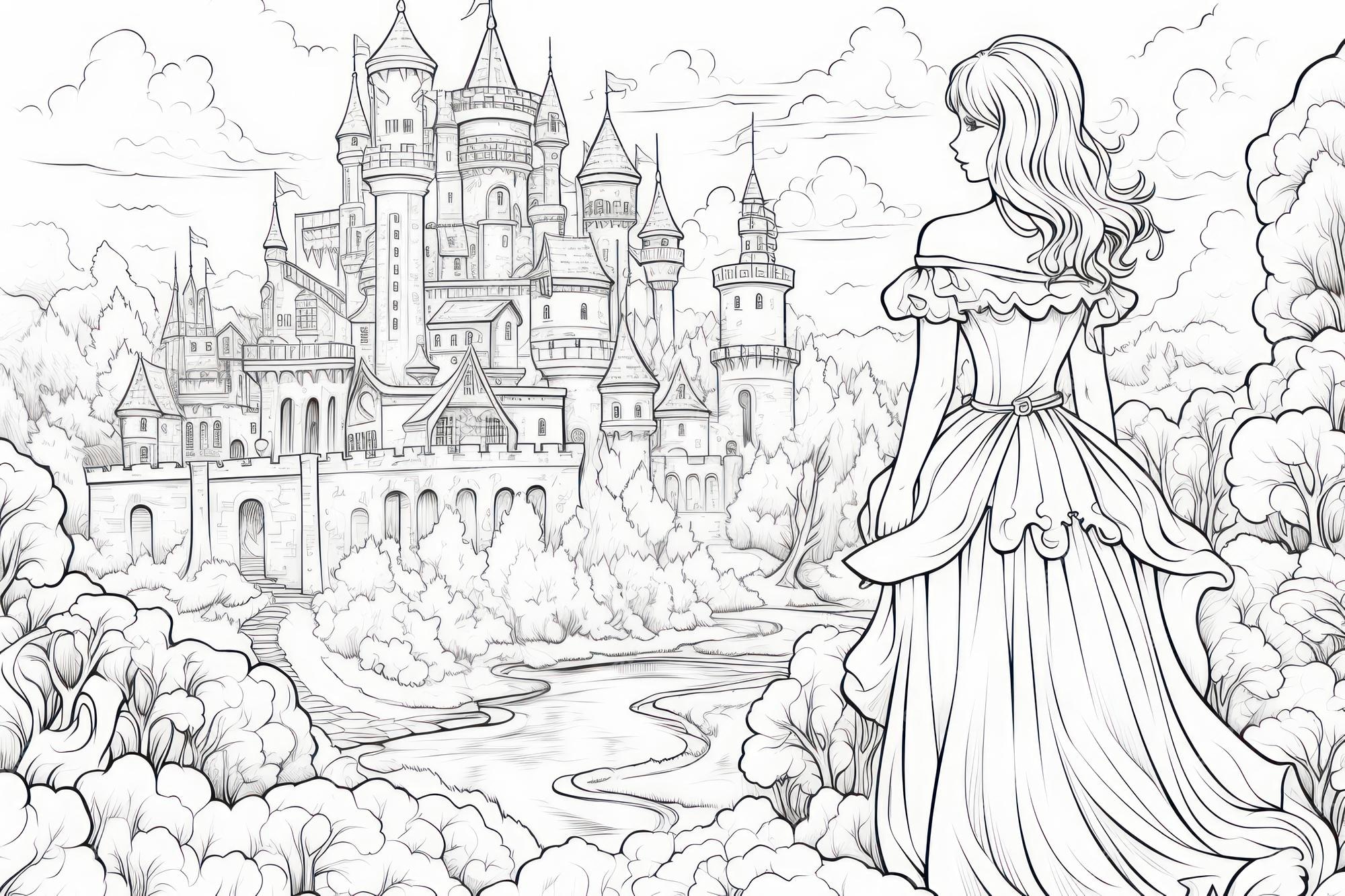 Dibujos para colorear para adultos princa ir al castillo en cala de gris foto premium