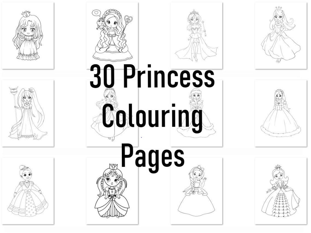 Princess colouring pages printable pdf png format digital file