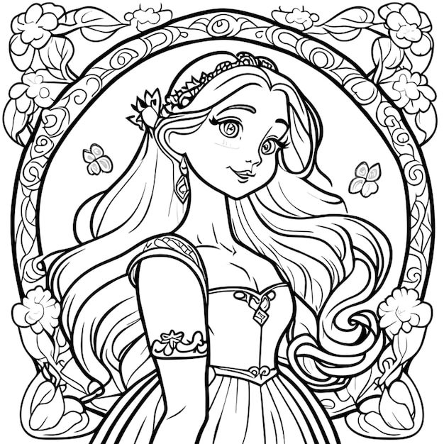 Premium vector beautiful princess coloring pages vector art white background coloring book line art high resolution
