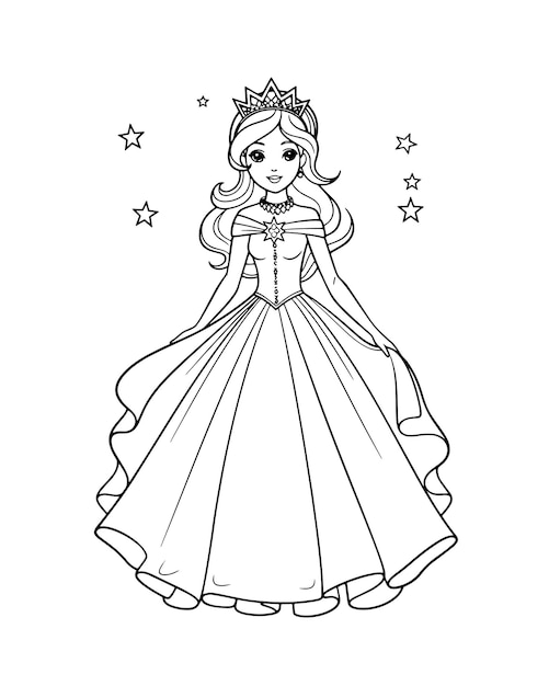 Premium vector coloring pages for kids cute princess disney