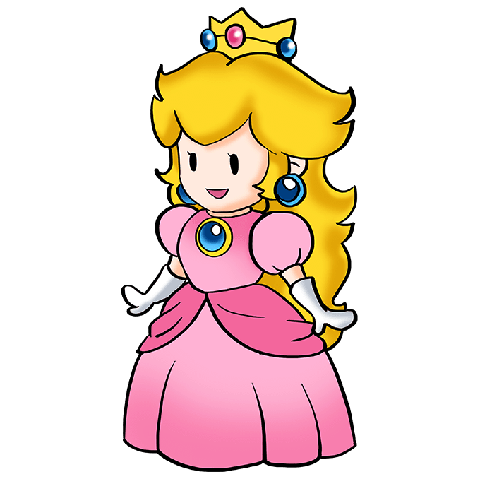 How to draw princess peach from super mario bros