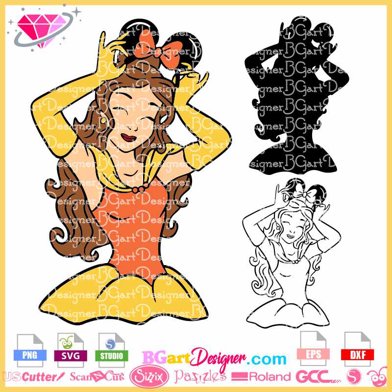 Lllá belle princess mickey ears minnie bow svg