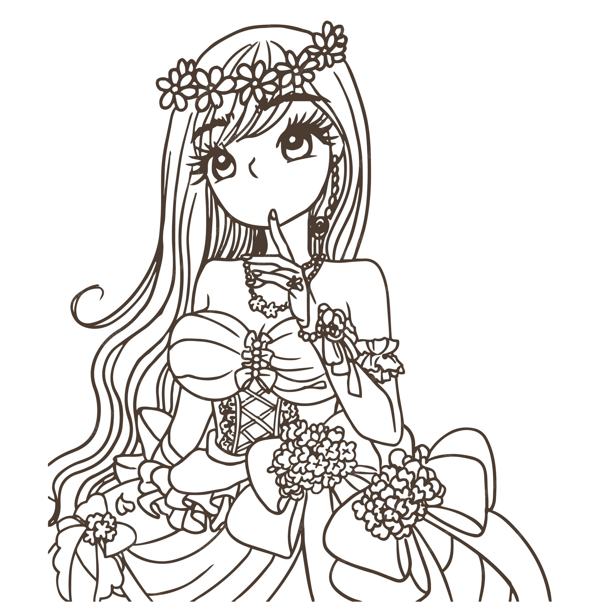 Premium vector coloring pages princesses cartoon lines girls illustrations