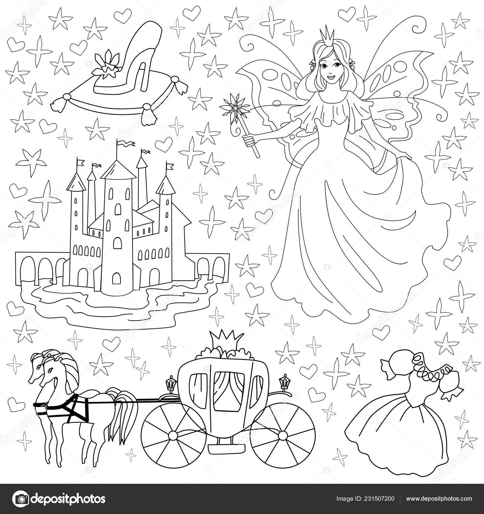 Fairy tale coloring page for kids vector illustration of princess castle and carriage stock vector by llenella