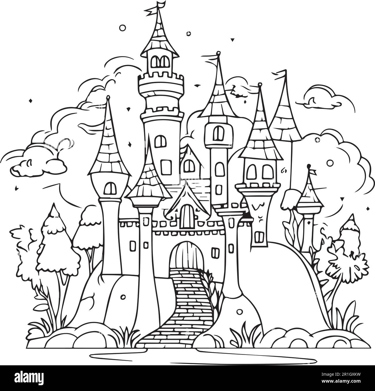 A plex fairy tale castle coloring page for adults stock vector image art