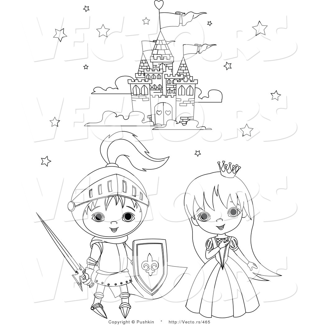 R of a knight and princess kids beside a castle