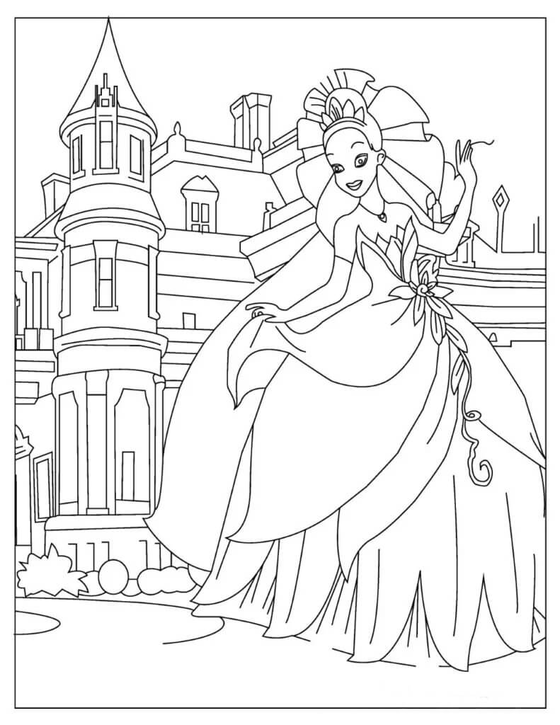 Princess with castle coloring page