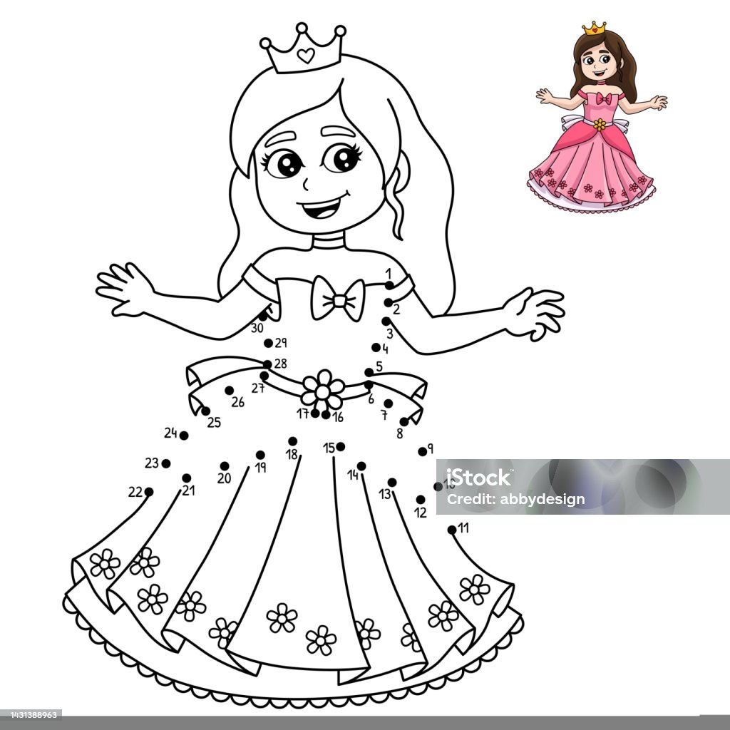 Dot to dot princess in front of castle coloring stock illustration