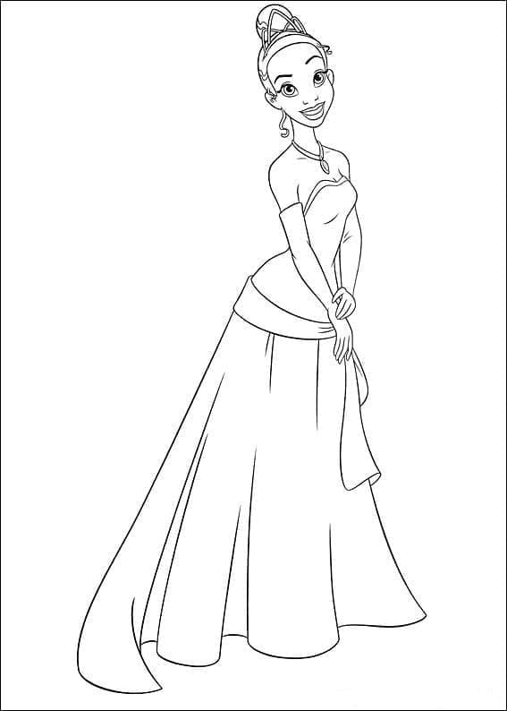 Pretty princess tiana coloring page