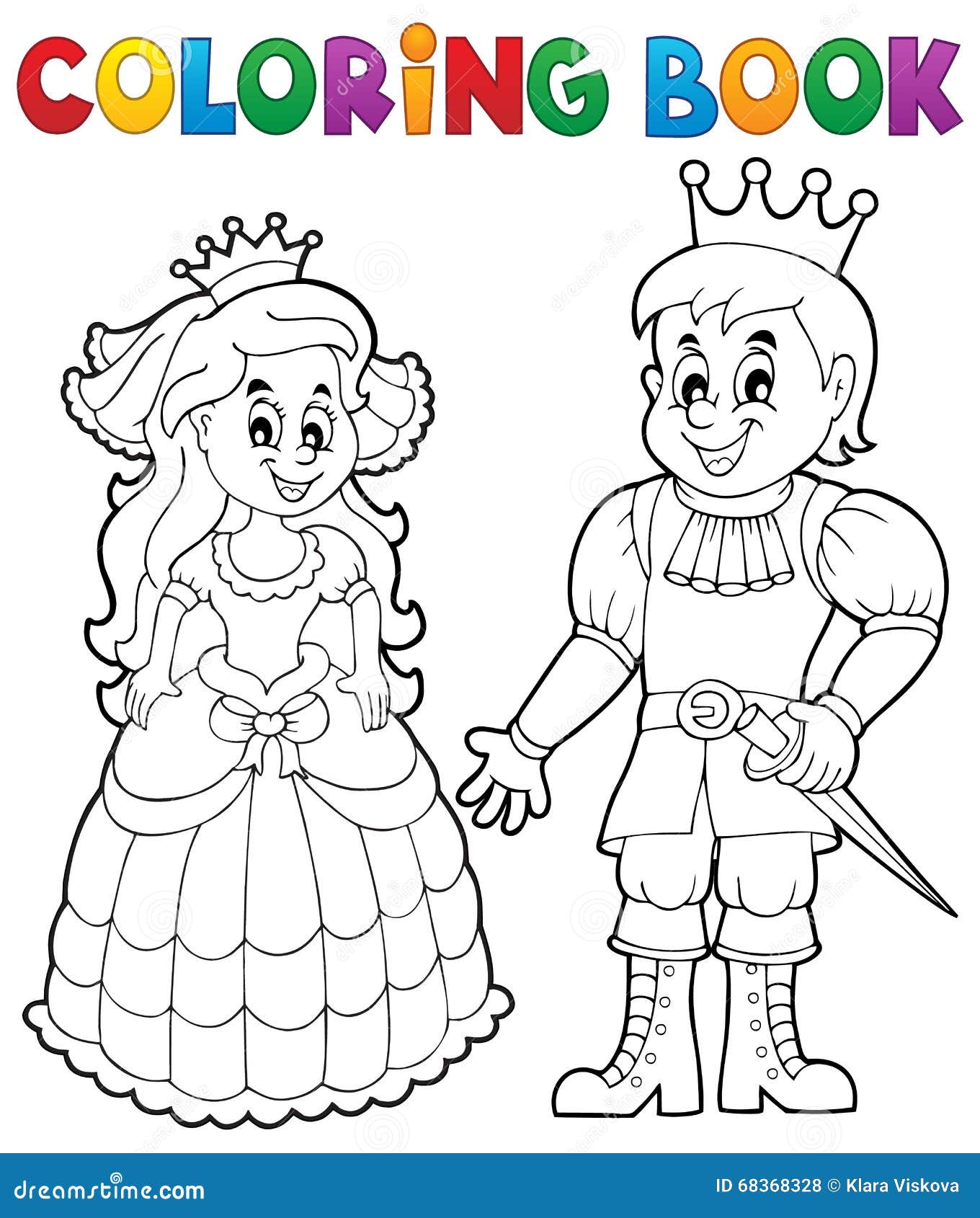 Coloring book princess and prince stock vector