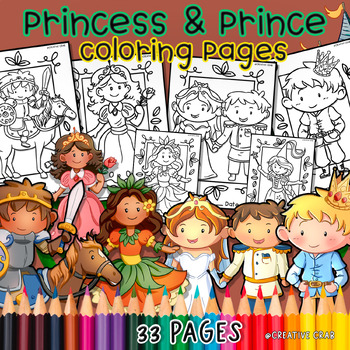 Princess and prince coloring pages cartoon coloring book by creative crab