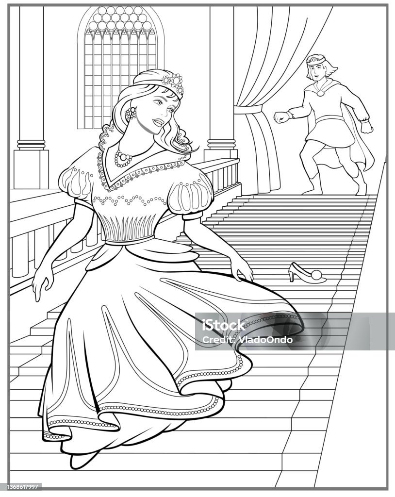 Beauty princess and prince coloring book stock illustration
