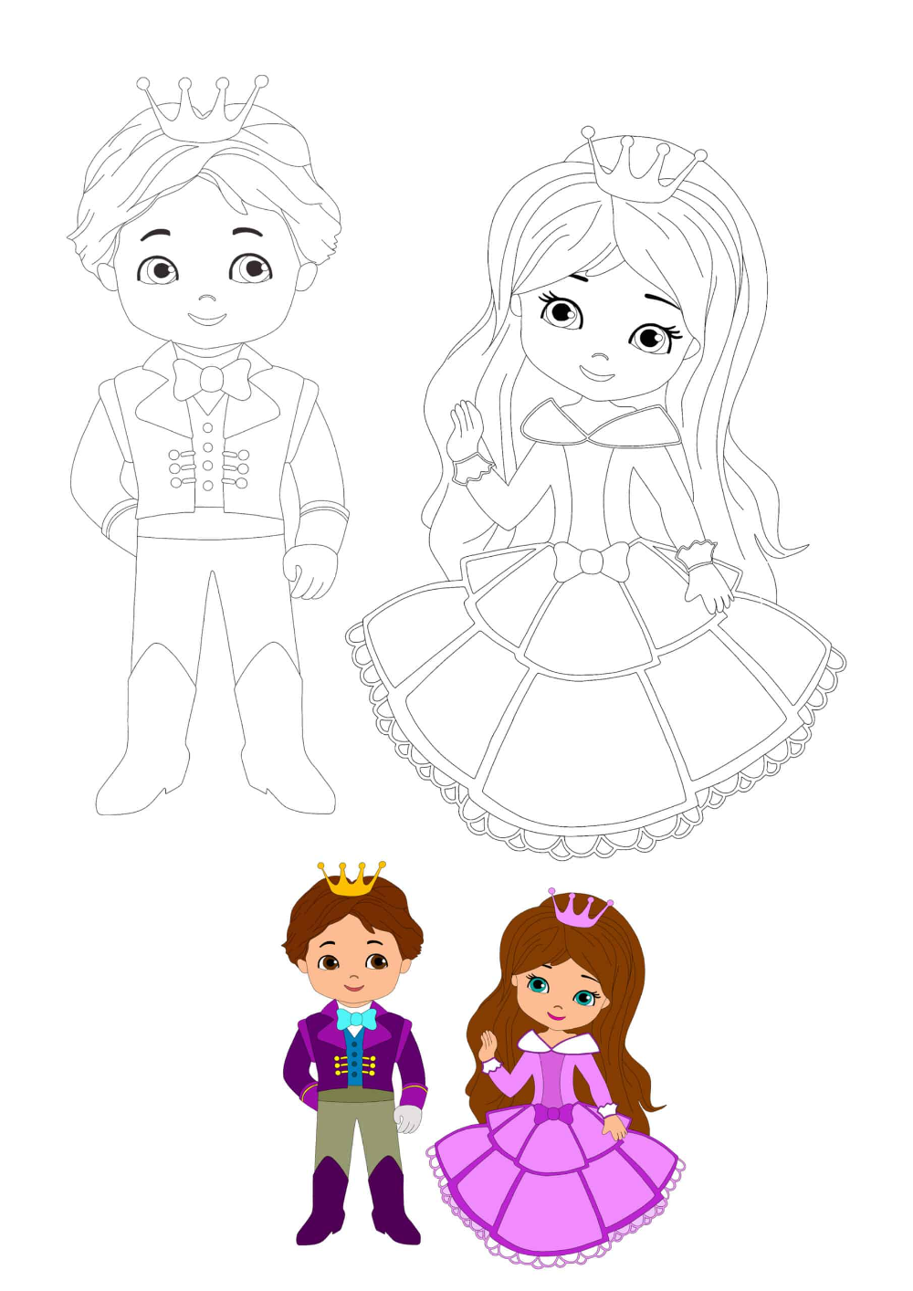 Cute prince and princess coloring pages