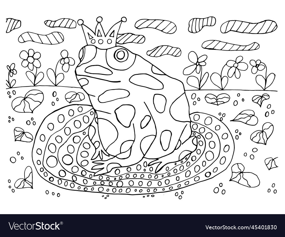 Coloring page with princess frog royalty free vector image
