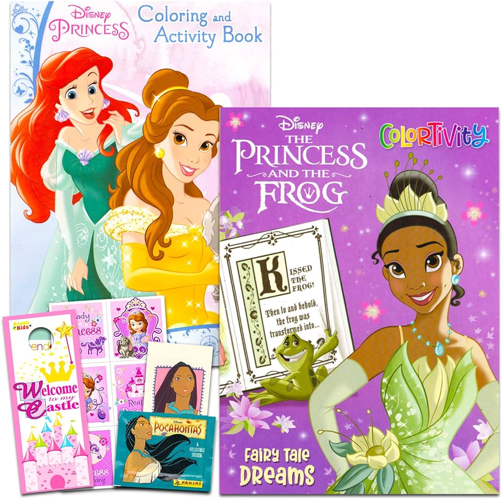 Princess and the frog coloring and activity book set for kids