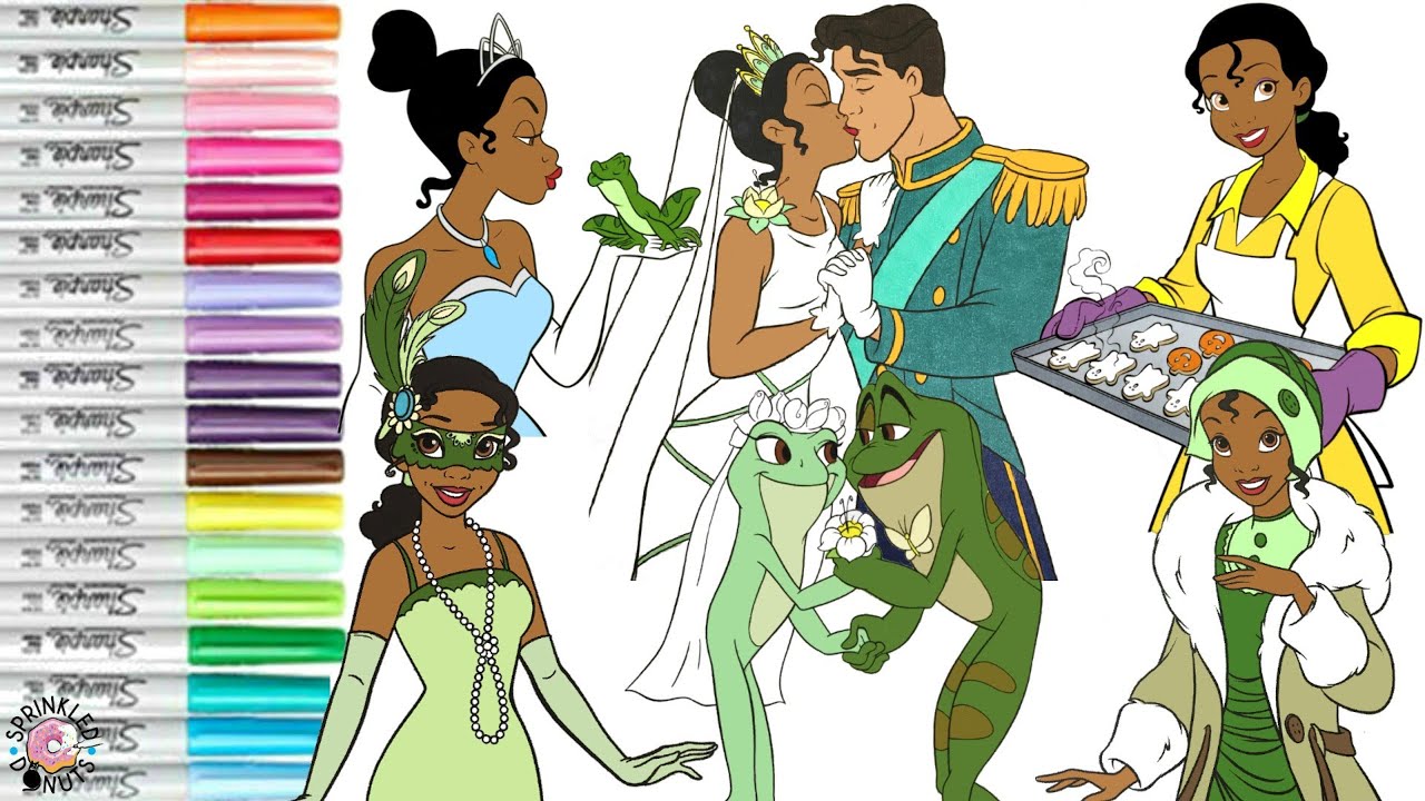Disney the princess and the frog coloring book copilation princess tiana prince naveen