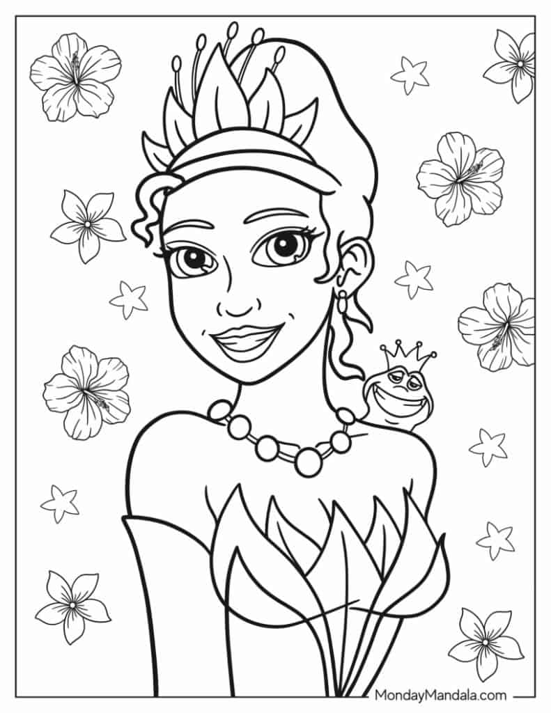 Princess the frog coloring pages free pdf printables