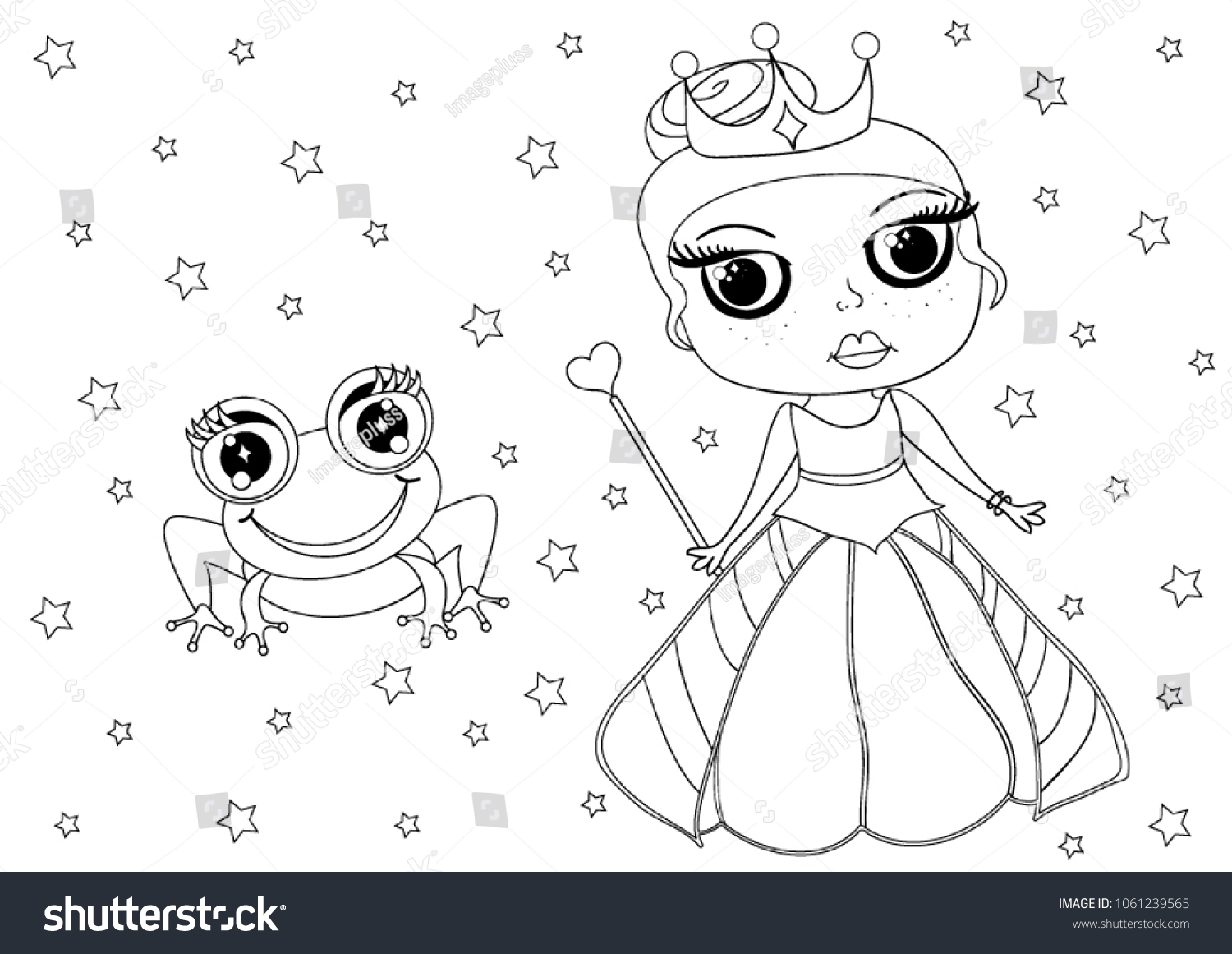 Coloring page kids princess frog stock vector royalty free
