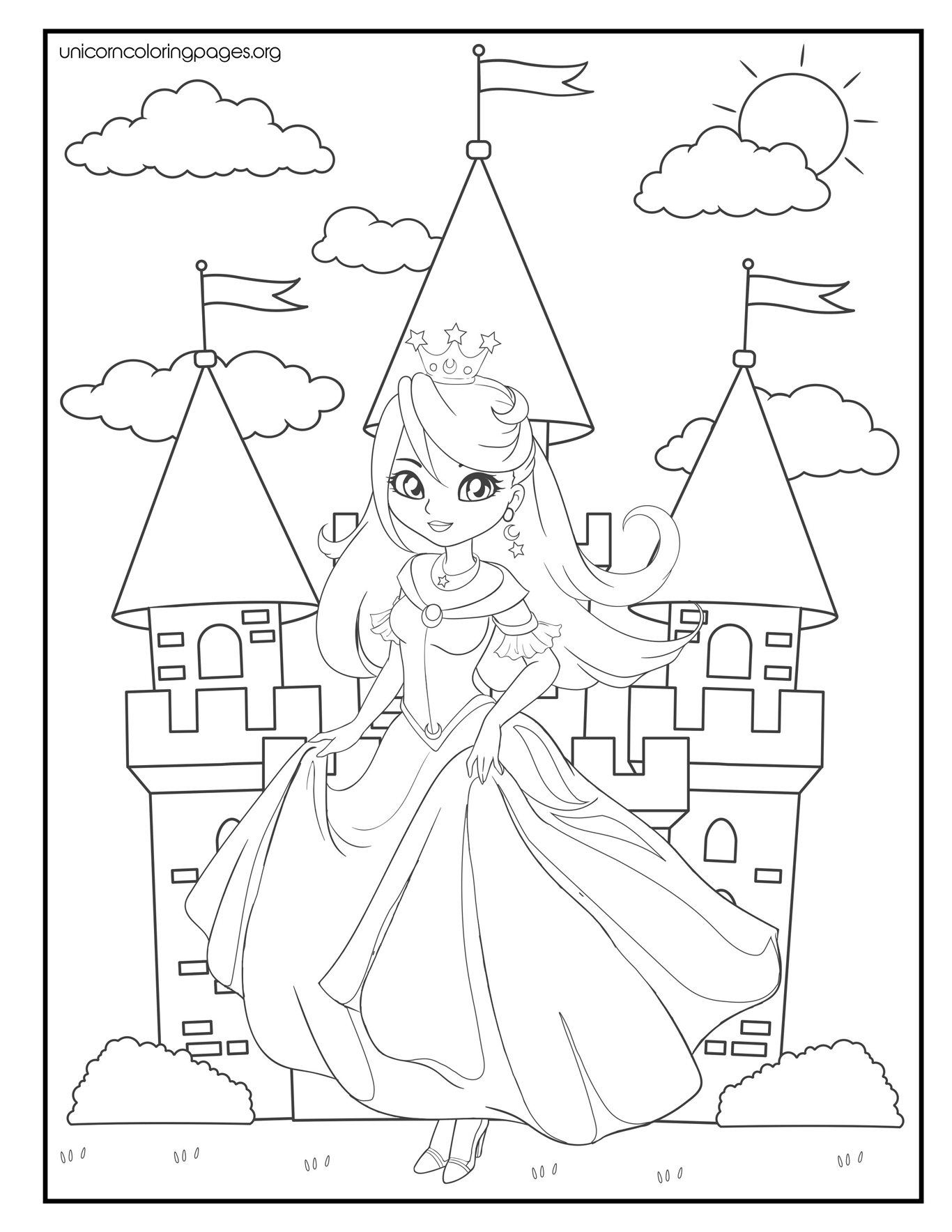 Free princess coloring pages for kids printable easy sheet
