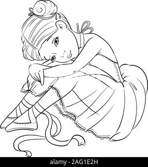 Beautiful little ballerina girl outline coloring page stock photo