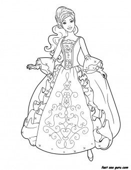 Printable barbie princess dress book coloring pages