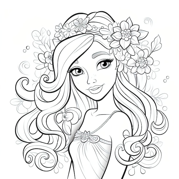 Premium vector barbie princesses coloring book page for kids