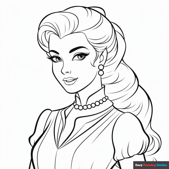 Princess barbie coloring page easy drawing guides