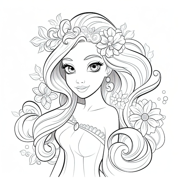 Premium vector barbie princesses coloring book page for kids
